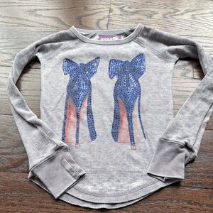 Gray Long Sleeve Kids Tee with Blue High Heel Design